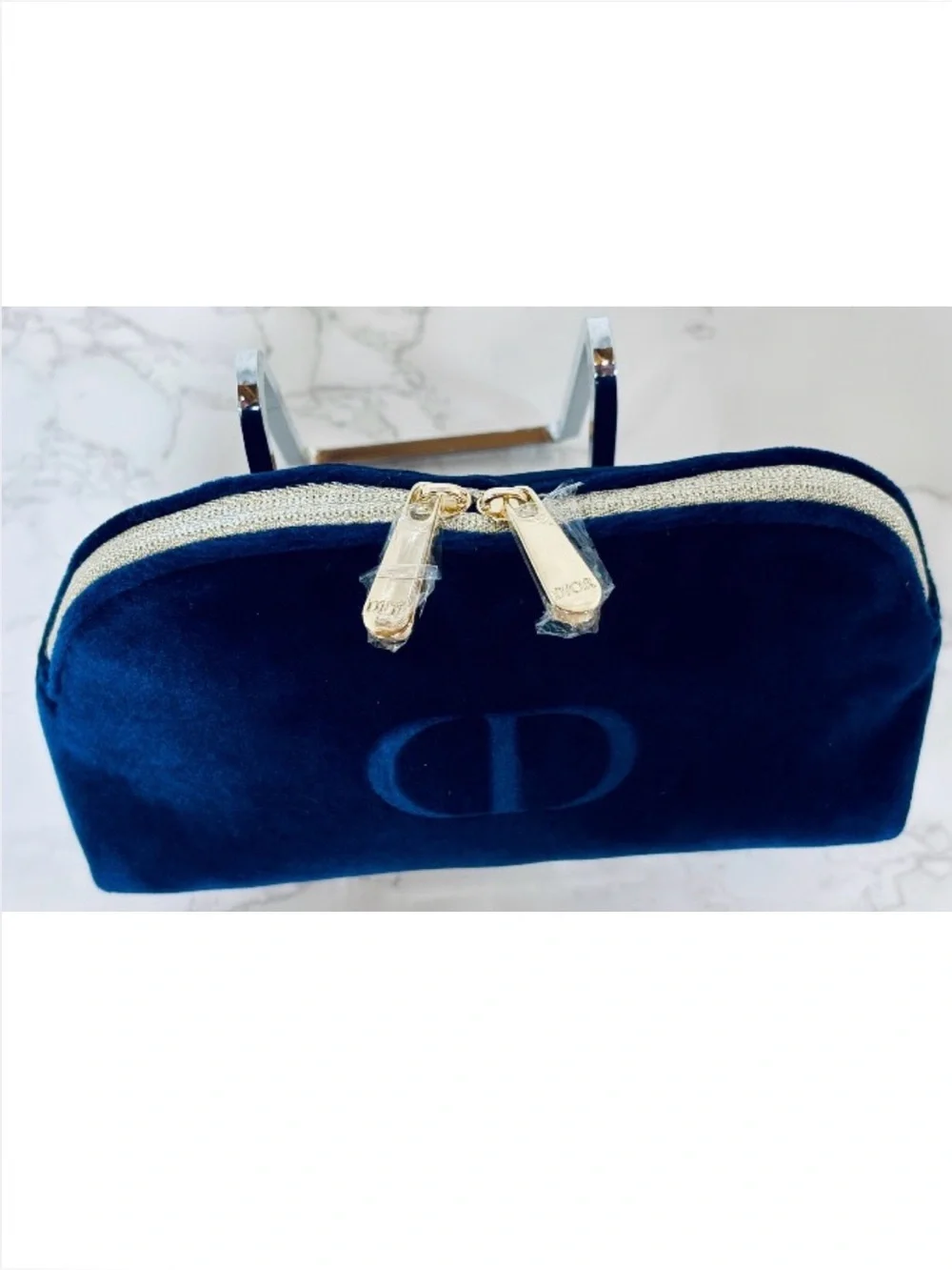 DIOR Navy Blue Velvet Makeup Pouch w/Dust Bag, NWOT